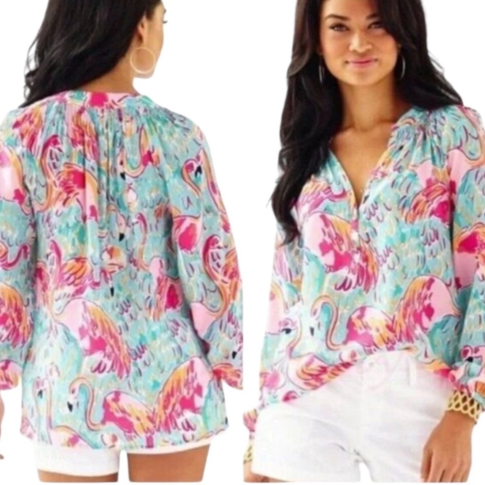 lilly pulitzer womens top flamingo print size medium